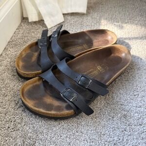 Birkenstock Ibiza Black Leather Double Strap Cork Footbed Sandals 38 Comfy
